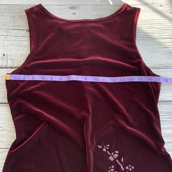 Vintage 90s Burgundy Velvet Floral Glitter Stretchy Sleeveless Sheath Dress - Picture 9 of 14